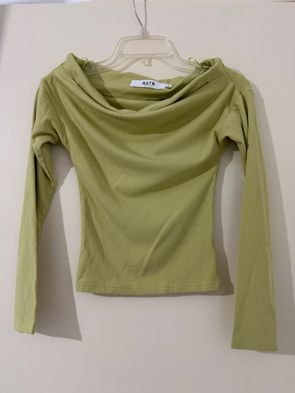 ASTR Olive Green Draped Off-Shoulder Long Sleeve Top